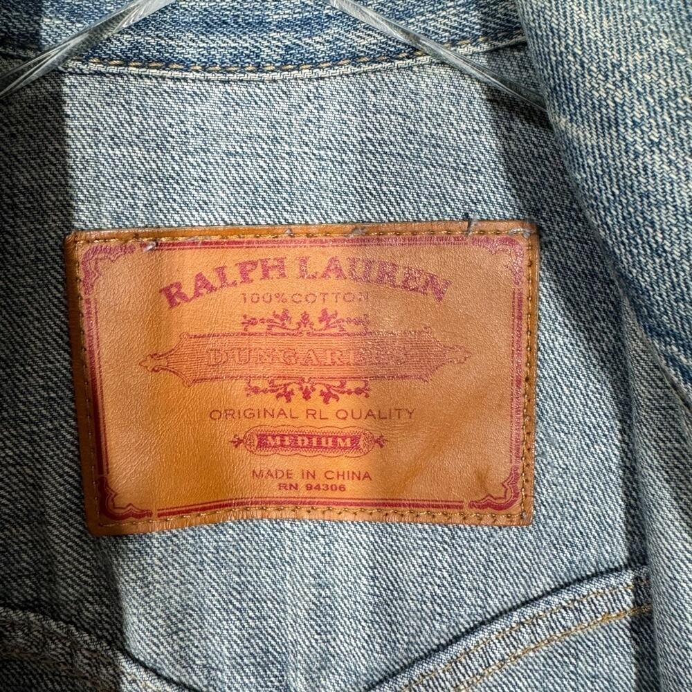 Vintage Ralph Lauren Dungarees Distressed Denim Jacket Medium Light Wash Classic - Picture 8 of 11